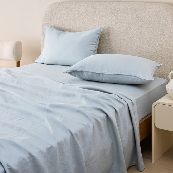 Vintage Washed Linen Dusty Blue Sheet Separates