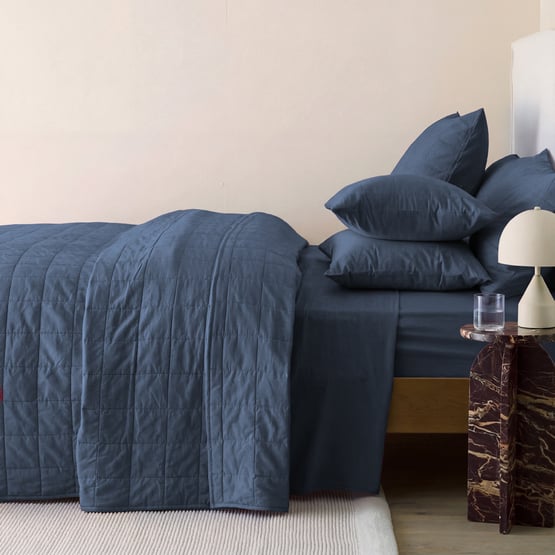 Stonewashed Cotton Midnight Navy Quilted Coverlet Separates