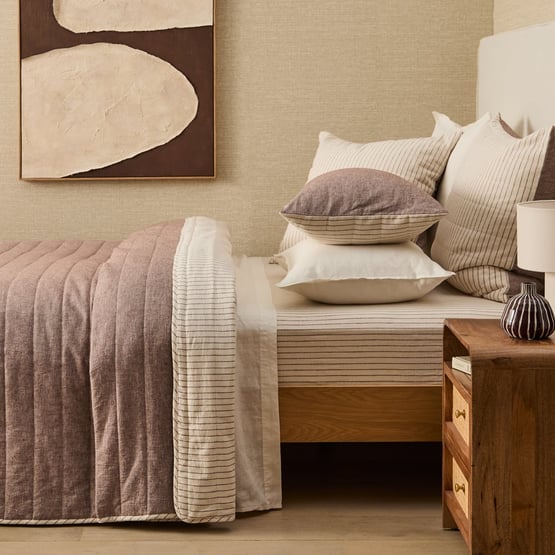 Linen Cotton Nutmeg Stripe Quilted Coverlet Separates