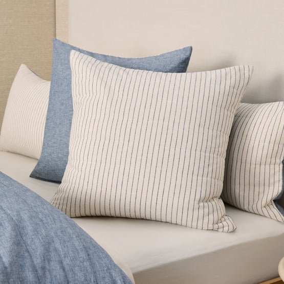 Linen Cotton Bluestone Stripe Quilted Pillowcases
