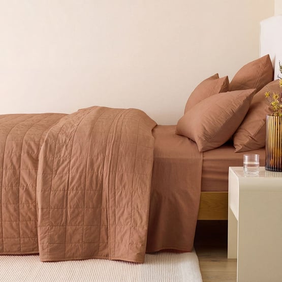 Stonewashed Cotton Earth Quilted Grid Coverlet Separates