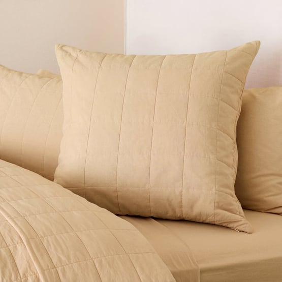 Stonewashed Cotton Sesame Quilted Grid Coverlet Separates 