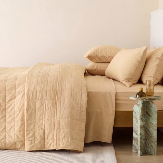 Stonewashed Cotton Sesame Quilted Grid Coverlet Separates 