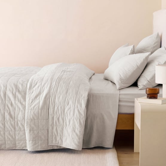 Stonewashed Cotton Moon Grey Quilted Coverlet Separates