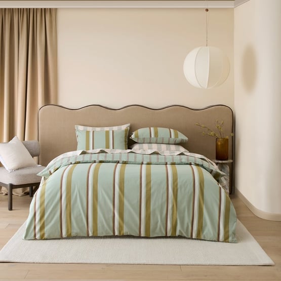 Haven Seagrass Stripe Flannel Quilt Cover Set