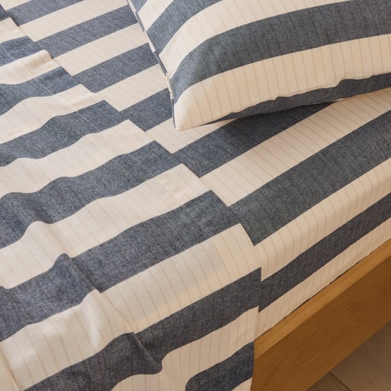 Elliot Navy Stripe Flannel Sheet Separates