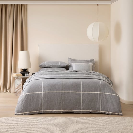 Fiore Grey Grid Flannel Quilt Cover Set