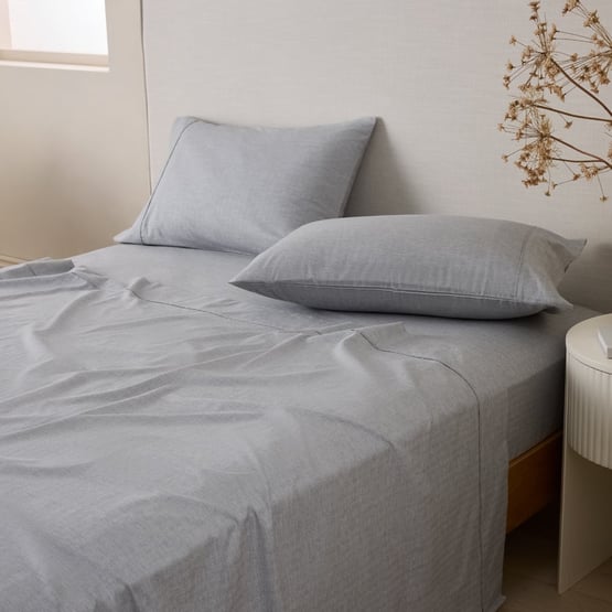 Brushed Cotton Black & White Cashmere Herringbone Sheet Set