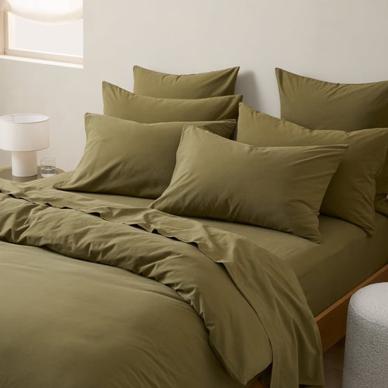 Stonewashed Cotton Olive Quilt Cover Separates