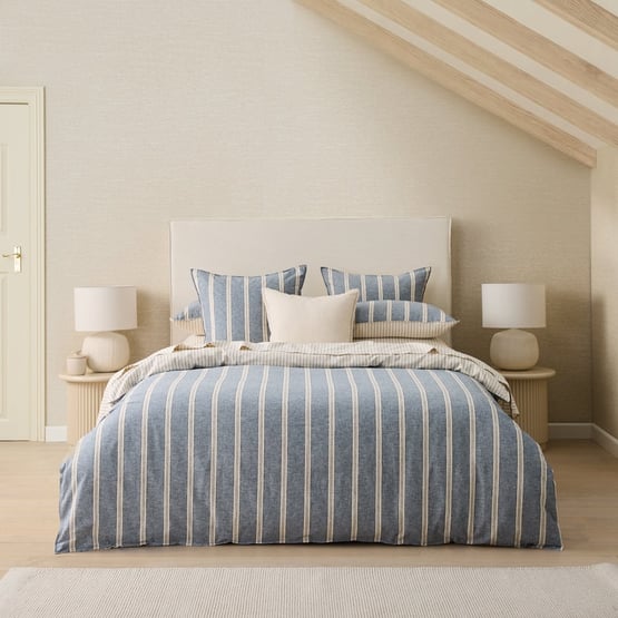 Bluestone Stripe Linen Cotton Quilt Cover Set + Separates