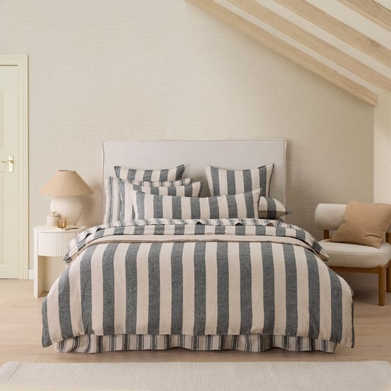 Vintage Washed Linen Linen & Onyx Mega Stripe Quilt Cover Separates 
