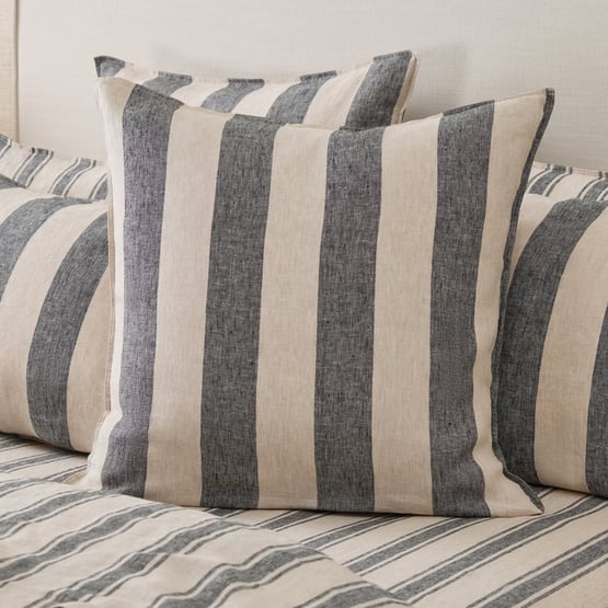 Vintage Washed Linen Linen & Onyx Mega Stripe Pillowcases