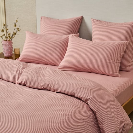 Ultra Soft Jersey Rose & Cedar Stripe Quilt Cover Separates
