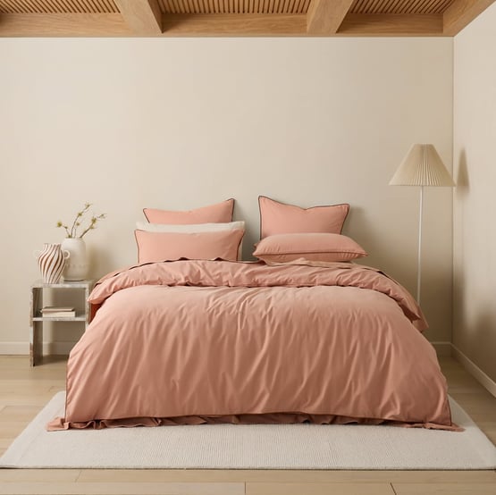 Stonewashed Cotton Terracotta & Umber Piped Quilt Cover Separates