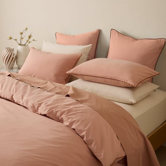 Stonewashed Cotton Terracotta & Umber Piped Quilt Cover Separates