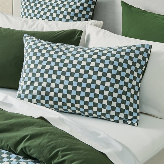 Stonewashed Cotton Basil & Coast Check Pillowcases