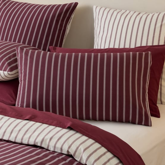 Stonewashed Cotton Burgundy & Coconut Stripe Pillowcases 