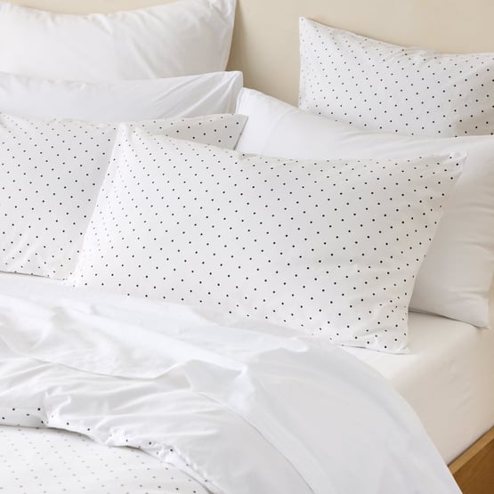 Stonewashed Cotton White & Black Mini Polka Dot Pillowcases