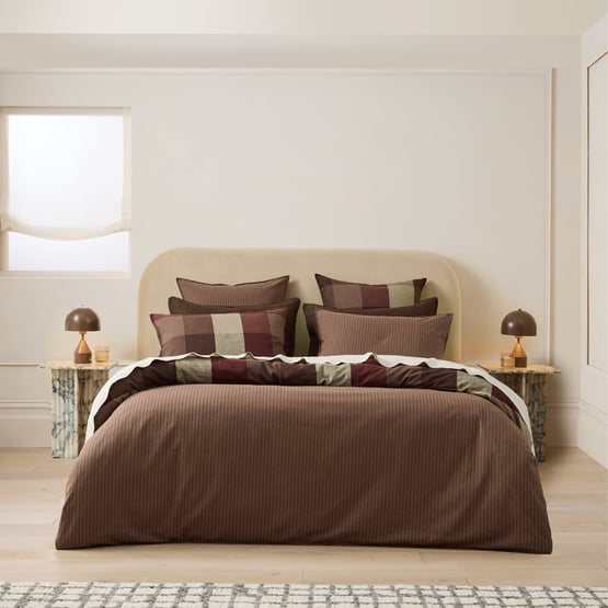 Linen Cotton Burgundy Elijah Check Quilt Cover Set + Separates