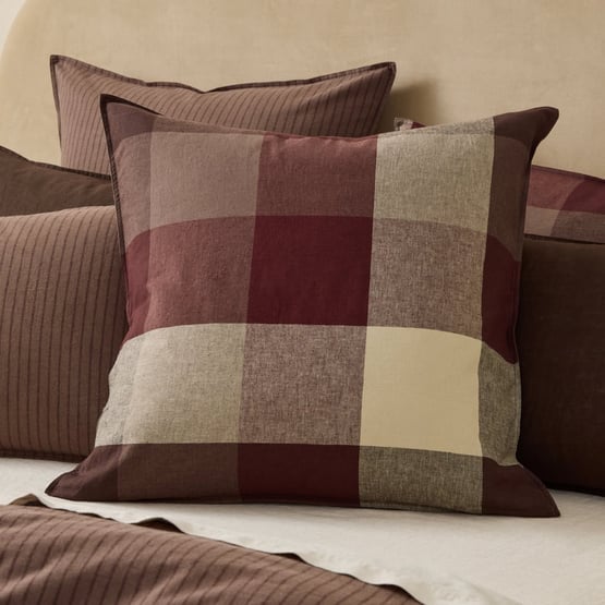 Linen Cotton Burgundy Elijah Check Pillowcases