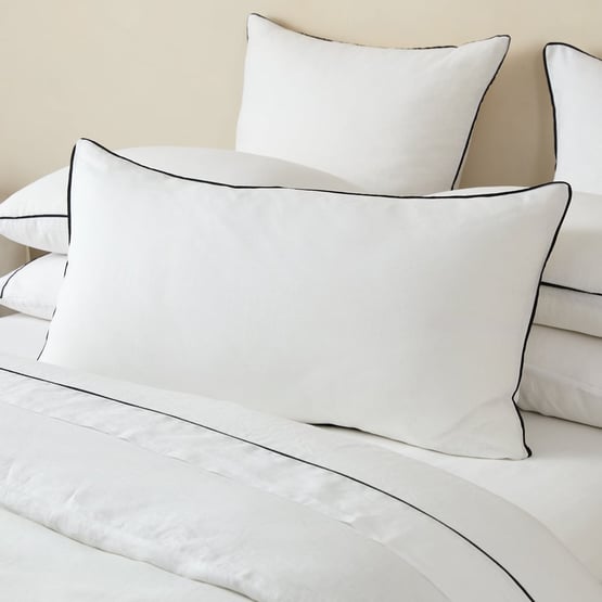 Vintage Washed Linen White & Onyx Piped Pillowcases