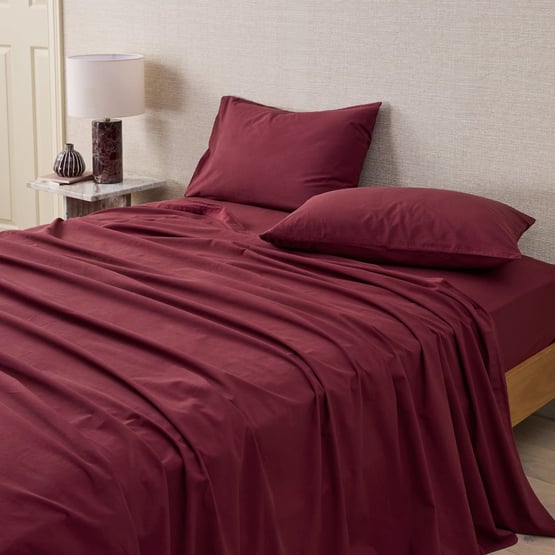 Stonewashed Cotton Burgundy Sheet Separates