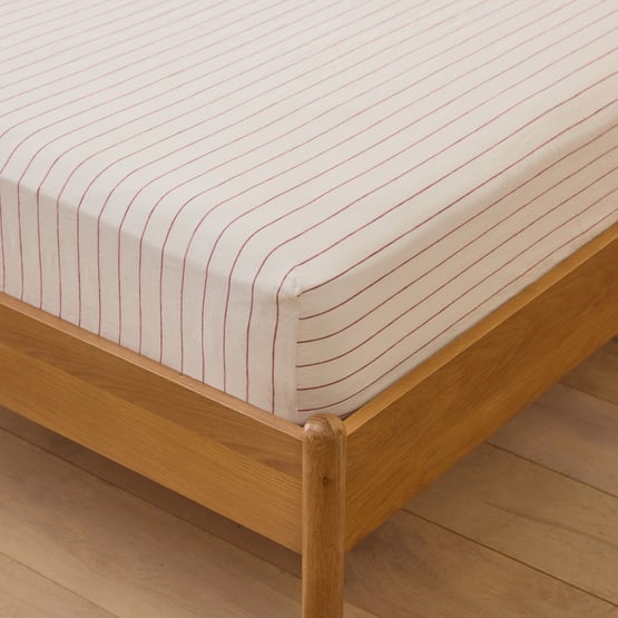 Vintage Washed Linen Redwood & Coconut Stripe Sheet Separates