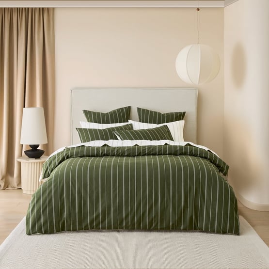 Stonewashed Cotton Basil & Coconut Pencil Stripe Quilt Cover Separates 