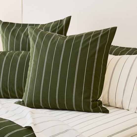 Stonewashed Cotton Basil & Coconut Pencil Stripe Pillowcase
