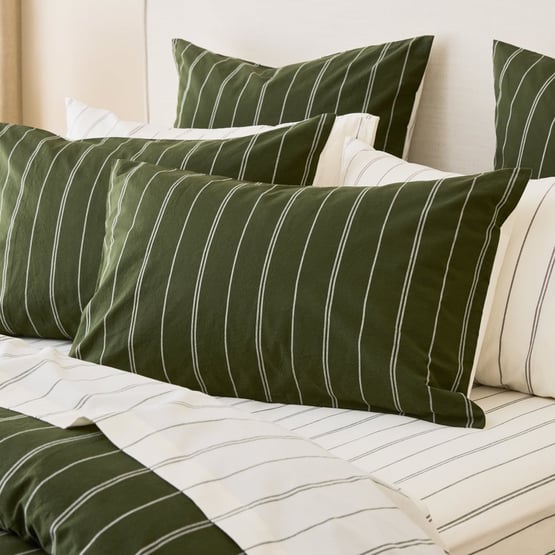 Stonewashed Cotton Basil & Coconut Pencil Stripe Pillowcase