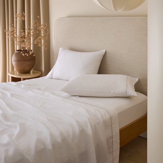 Vintage Washed Linen White & Linen Piped Sheet Separates