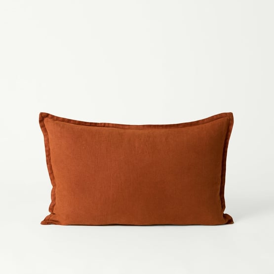 Belgian Vintage Washed Linen Umber Long Cushion