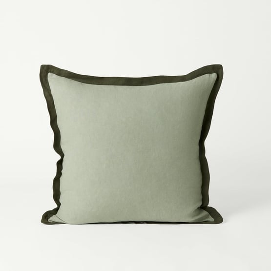 Belgian Vintage Washed Linen Gumleaf & Pine Border Cushion