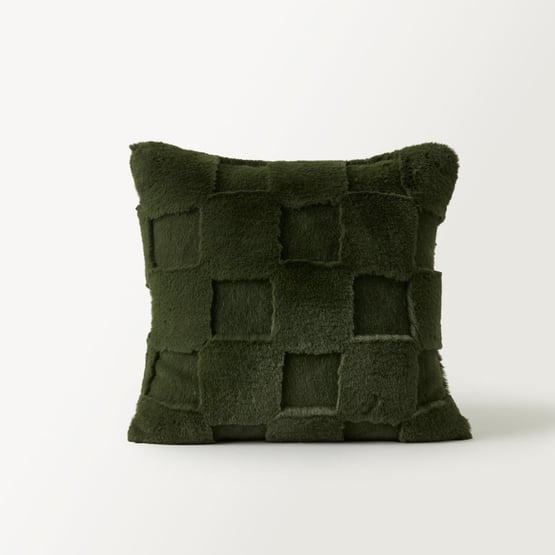 Clea Ivy Check Recycled Fur Cushion