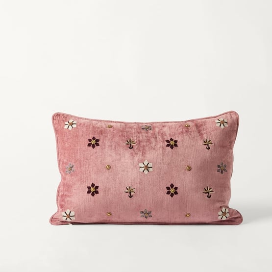 Aurora Velvet Mulberry Floral Cushion