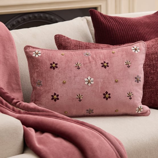 Aurora Velvet Mulberry Floral Cushion