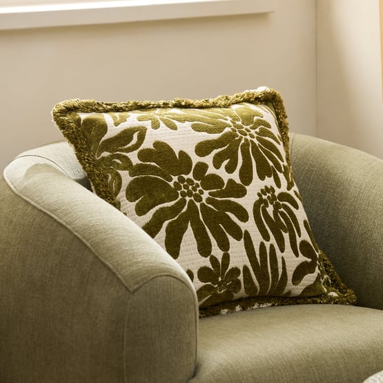 Zinnia Olive Floral Cushion