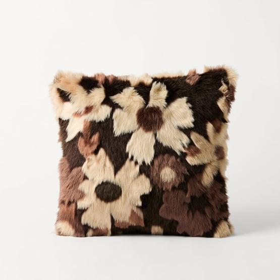 Adelaide Chocolate Floral Fur Cushion