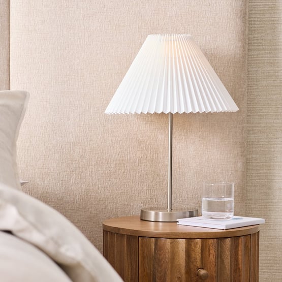 Pleats Nickel & Off White Table Light