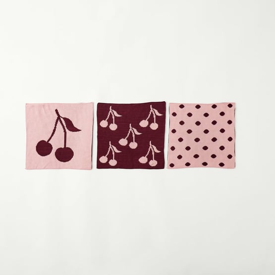 Dallas Cherries Bamboo Knitted Washcloths Pack of 3