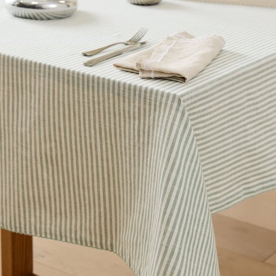 Seville Seagrass Stripe Linen Tablecloth
