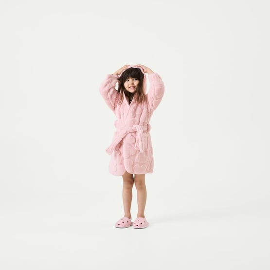 Heart Jacquard Pink Sherpa Hooded Gown