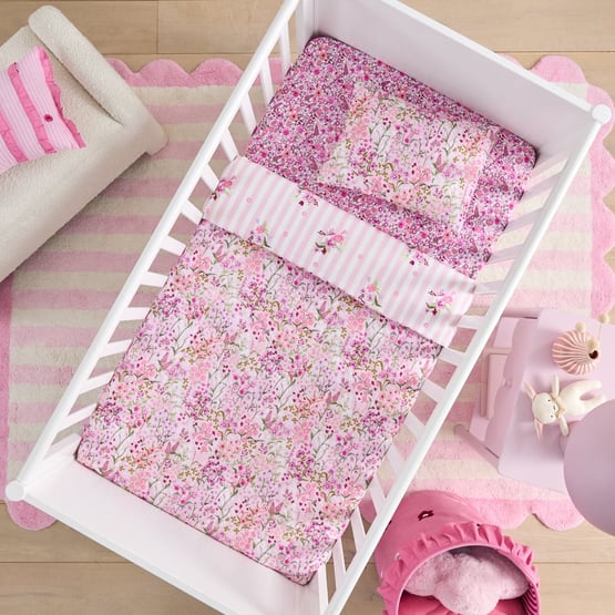 Heirloom Ellie Pink Quilted Cot Quilt Cover Set