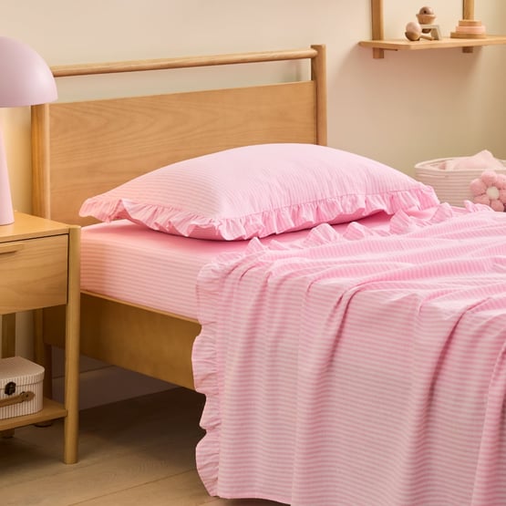 Harper Pink Stripe Ruffle Sheet Set