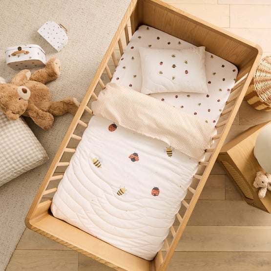 Little and Loved Natural Quilted Cot Quilt Cover Set