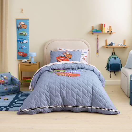 Disney Pixar Cars Blue Motorhead Quilted Quilt Cover Set