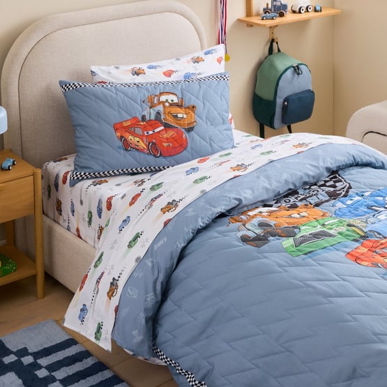 Disney Pixar Cars Blue Motorhead Quilted Quilt Cover Set