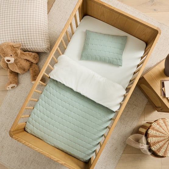 Jersey Green Stripe Cot Quilt Cover Set