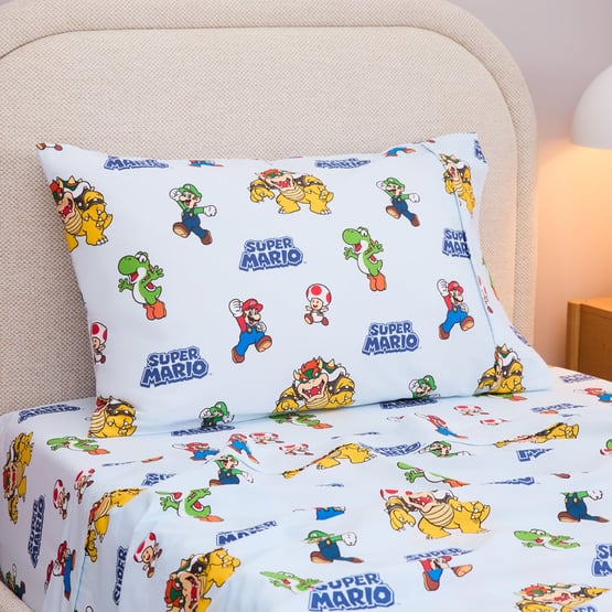Nintendo Super Mario Blue Cot Sheet Set