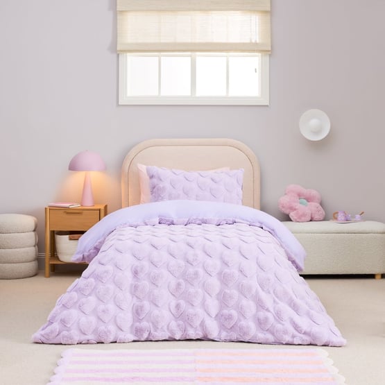 Kind Heart Lilac Recycled Faux Fur Quilt Cover Set